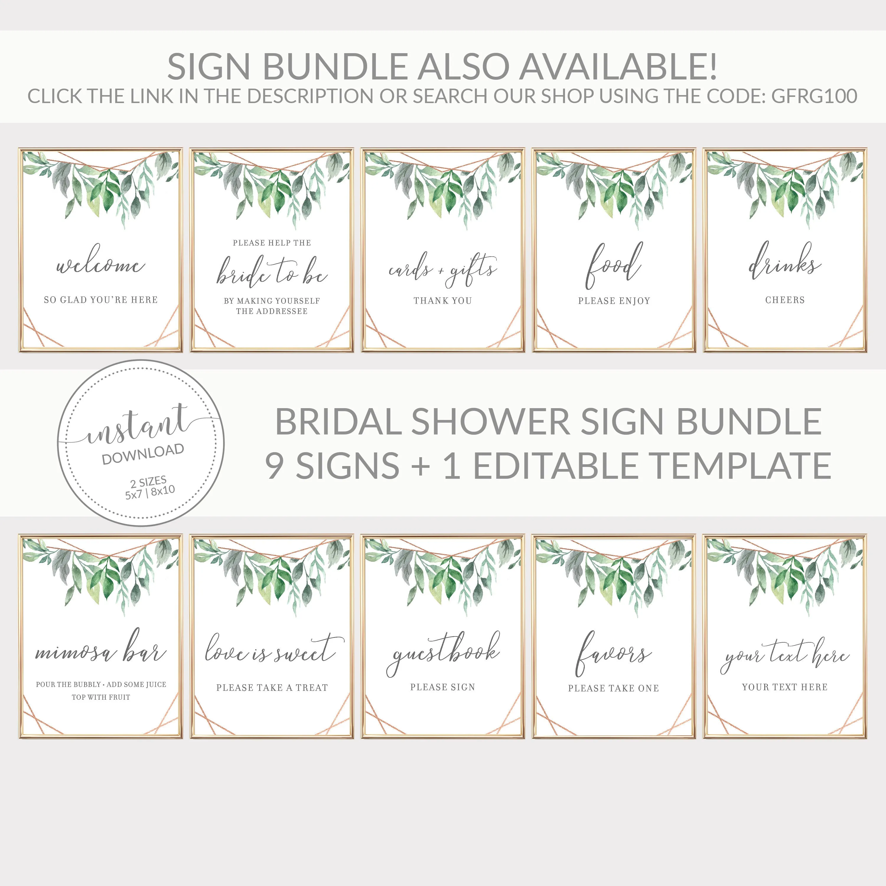 Geometric Rose Gold Greenery Welcome Sign Printable, INSTANT DOWNLOAD - GFRG100