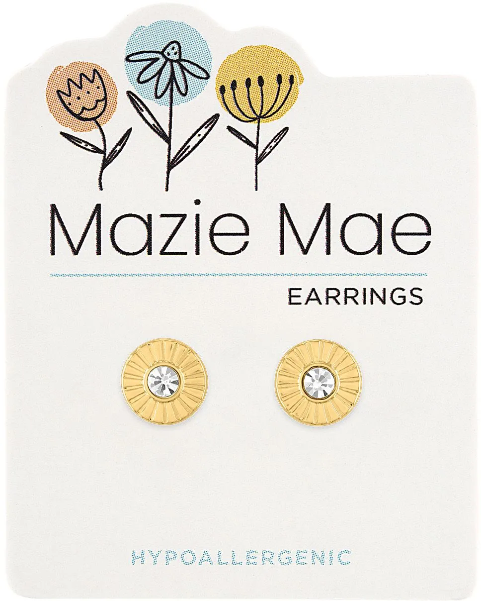 Gold CZ Sunburst Stud Earrings