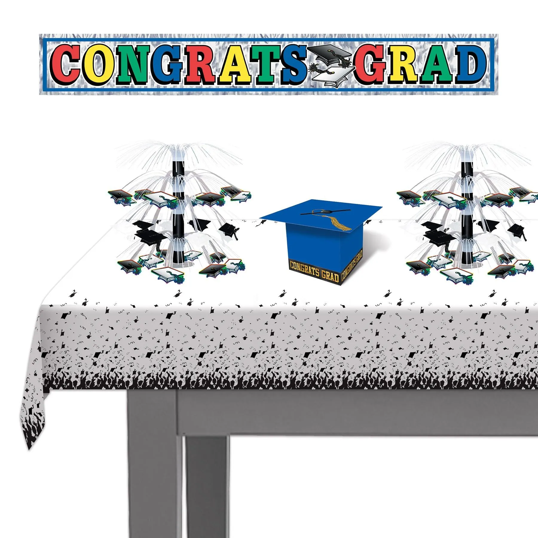 Grad Cap Graduation Party Card Box - blue