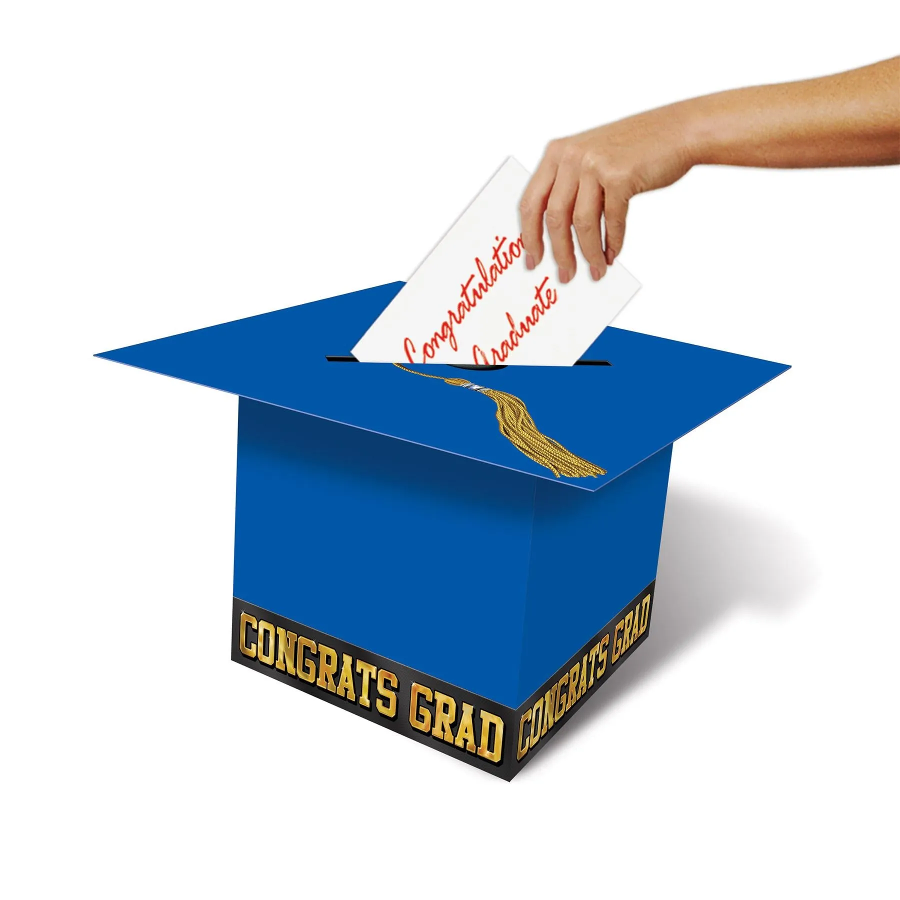 Grad Cap Graduation Party Card Box - blue
