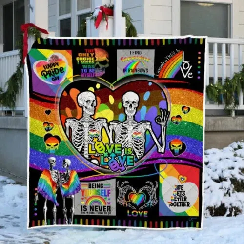Lgbt Pride Blanket For Couple Lesbian Gay Skull Love Is Love Lgbtq Quilt Blankets Pride Gifts