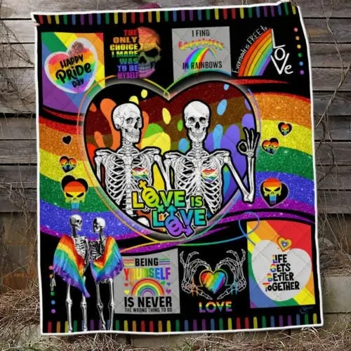 Lgbt Pride Blanket For Couple Lesbian Gay Skull Love Is Love Lgbtq Quilt Blankets Pride Gifts