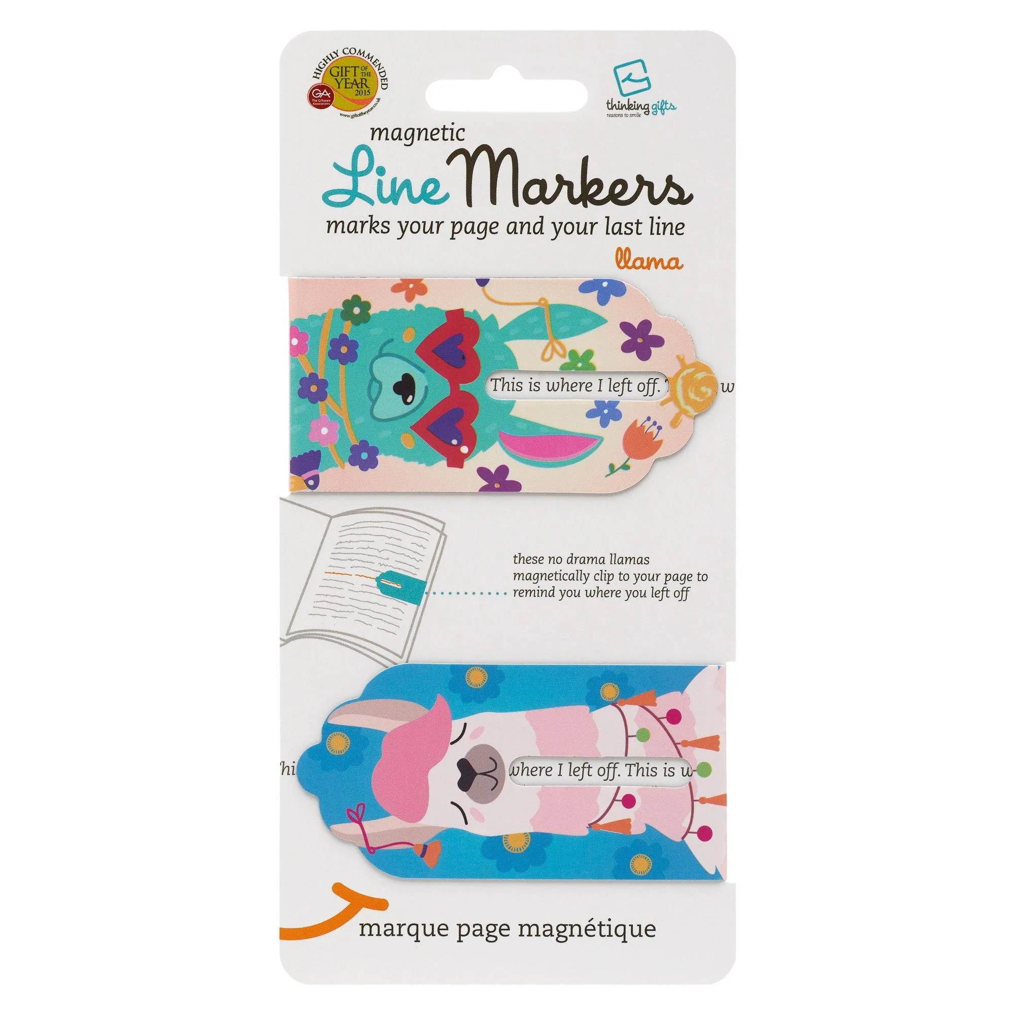 Linemarker Set of 2 Magnetic Bookmark (Llama)