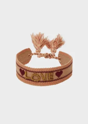 Love Slogan Beaded Fabric Bracelet Brown/ Nude