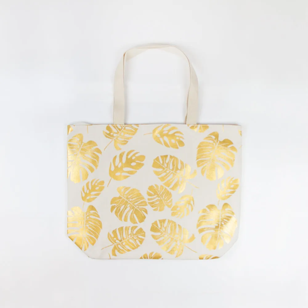 Natural Palm Leaves Metallic Tote Bag