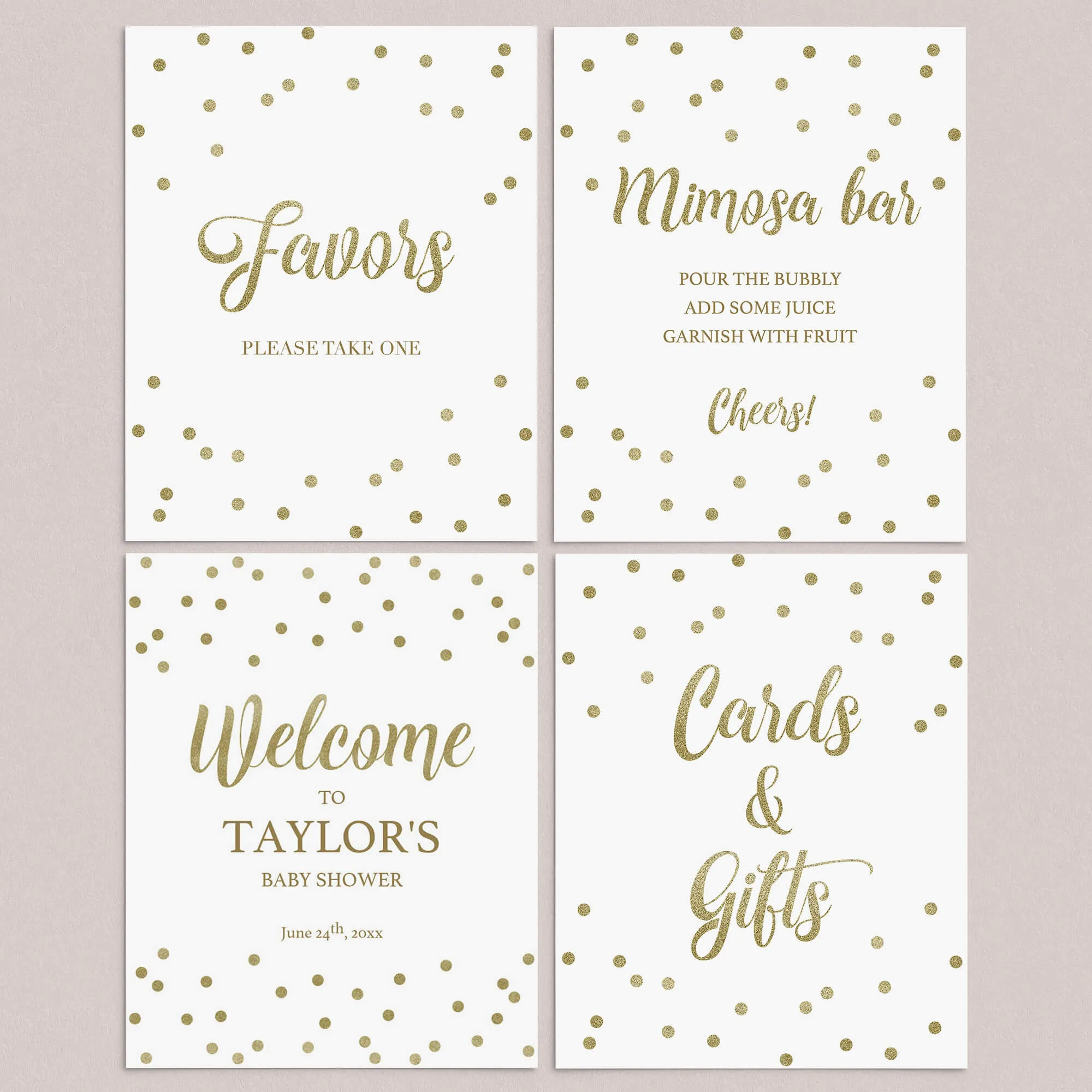 Neutral Baby Shower Decor Pack Gold Confetti