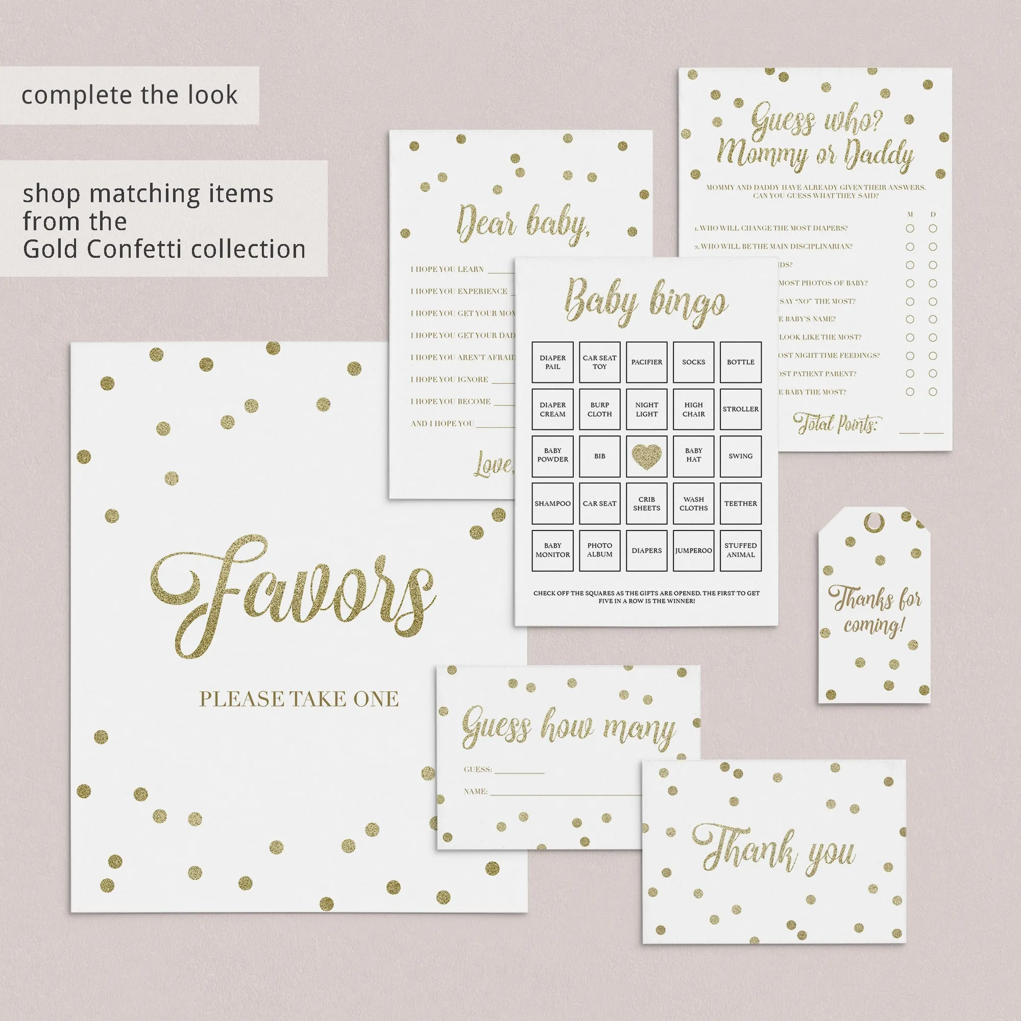 Neutral Baby Shower Decor Pack Gold Confetti