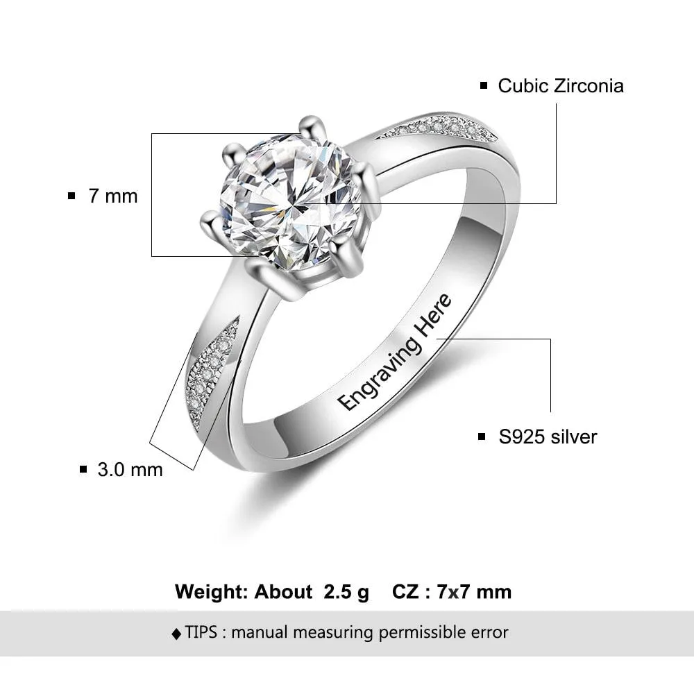 Personalized 925 Sterling Silver Classic Band Wedding Silver Ring Band