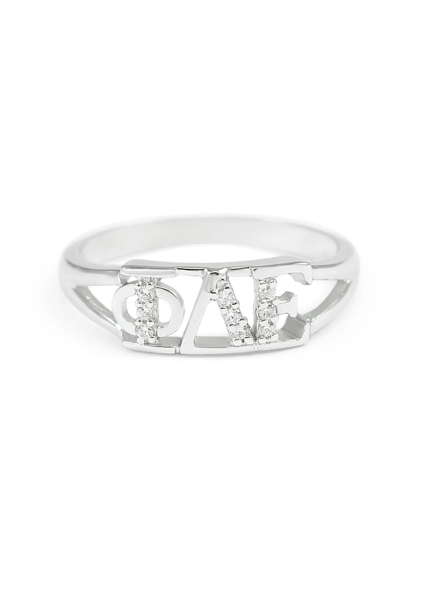 Phi Delta Epsilon Sterling Silver Ring with Simulated Diamonds