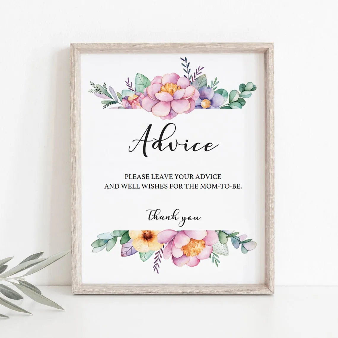 Pink Floral Baby Shower Advice Sign Template