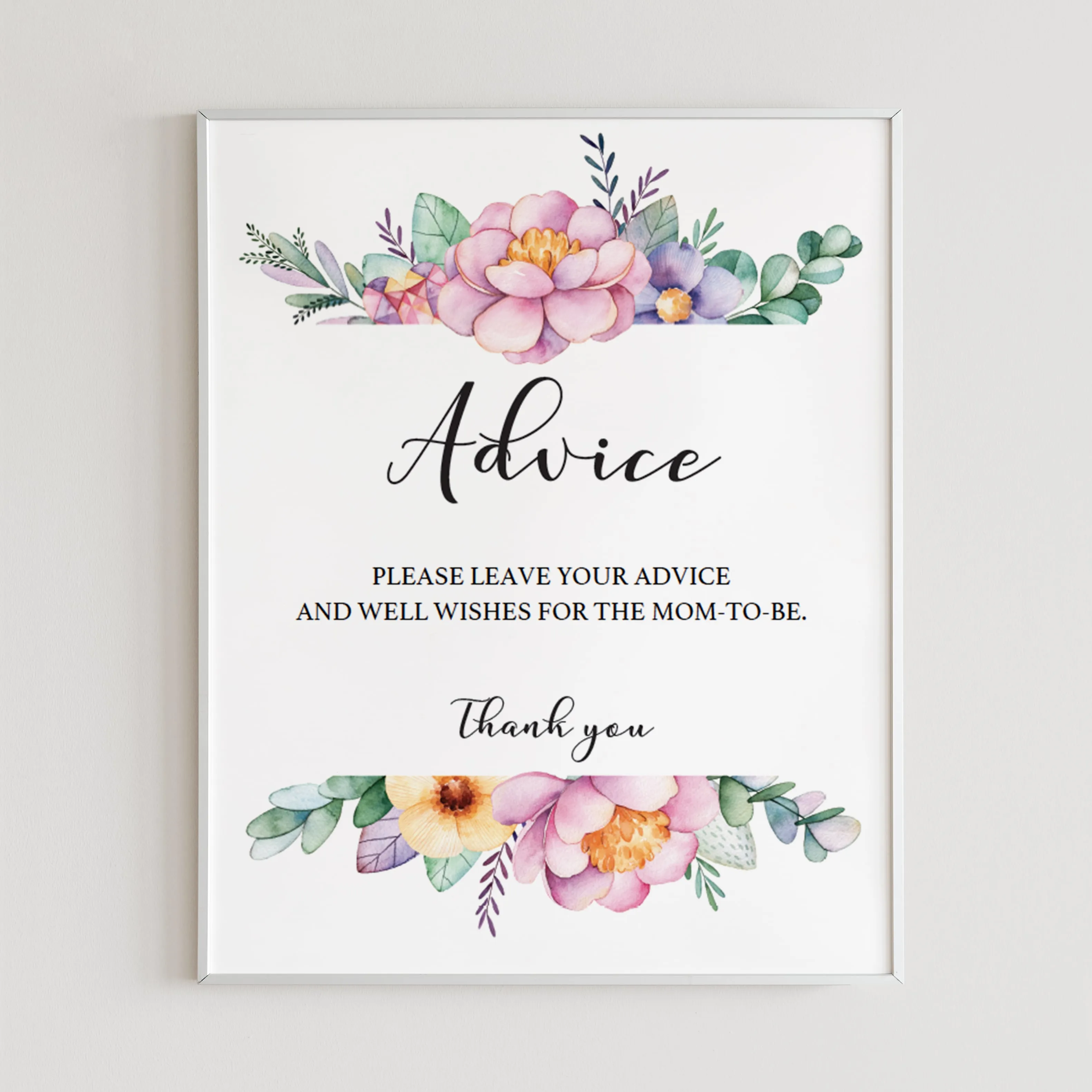 Pink Floral Baby Shower Advice Sign Template