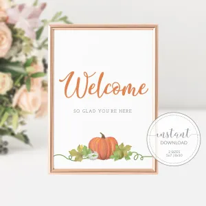 Pumpkin Welcome Sign Printable, INSTANT DOWNLOAD - HP100