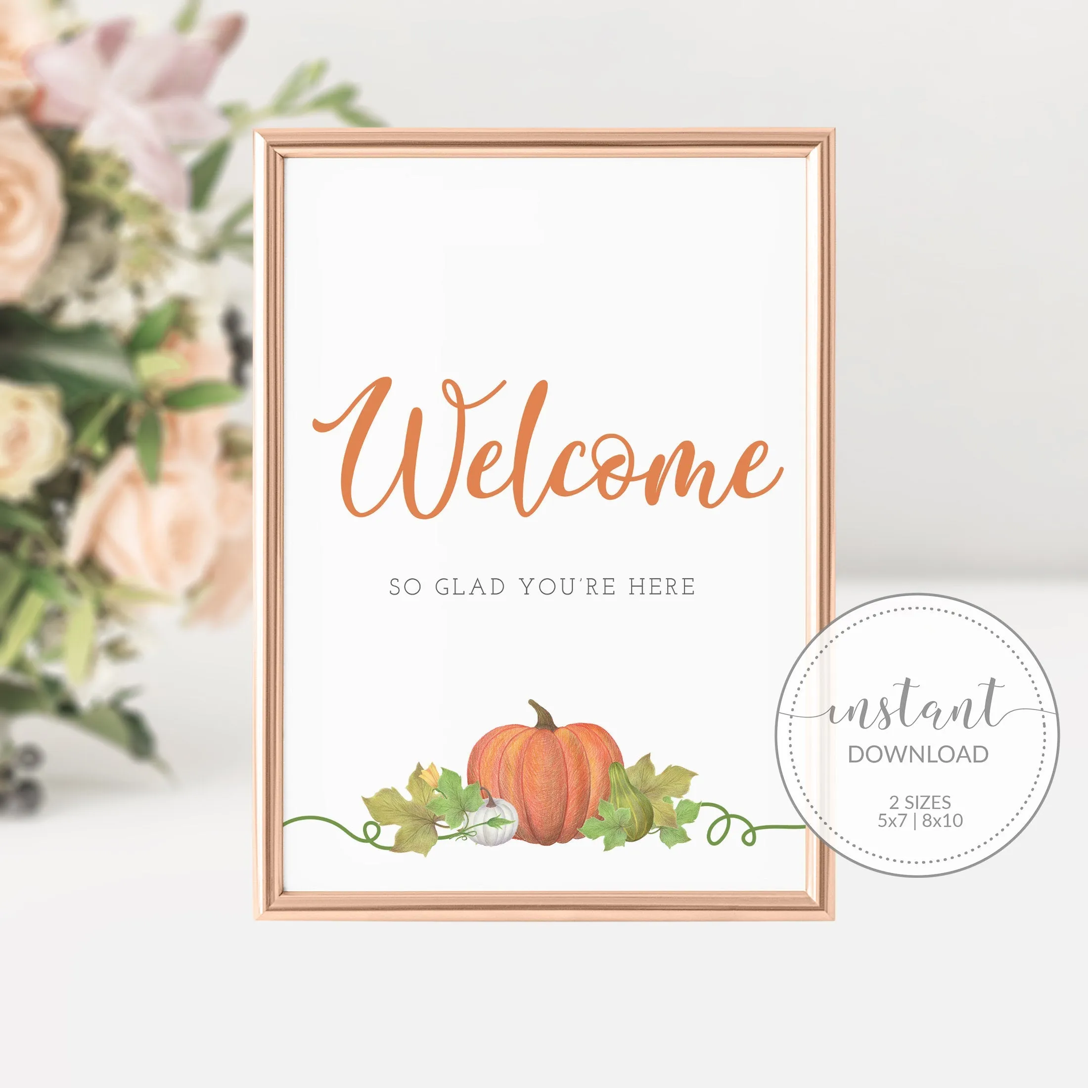 Pumpkin Welcome Sign Printable, INSTANT DOWNLOAD - HP100
