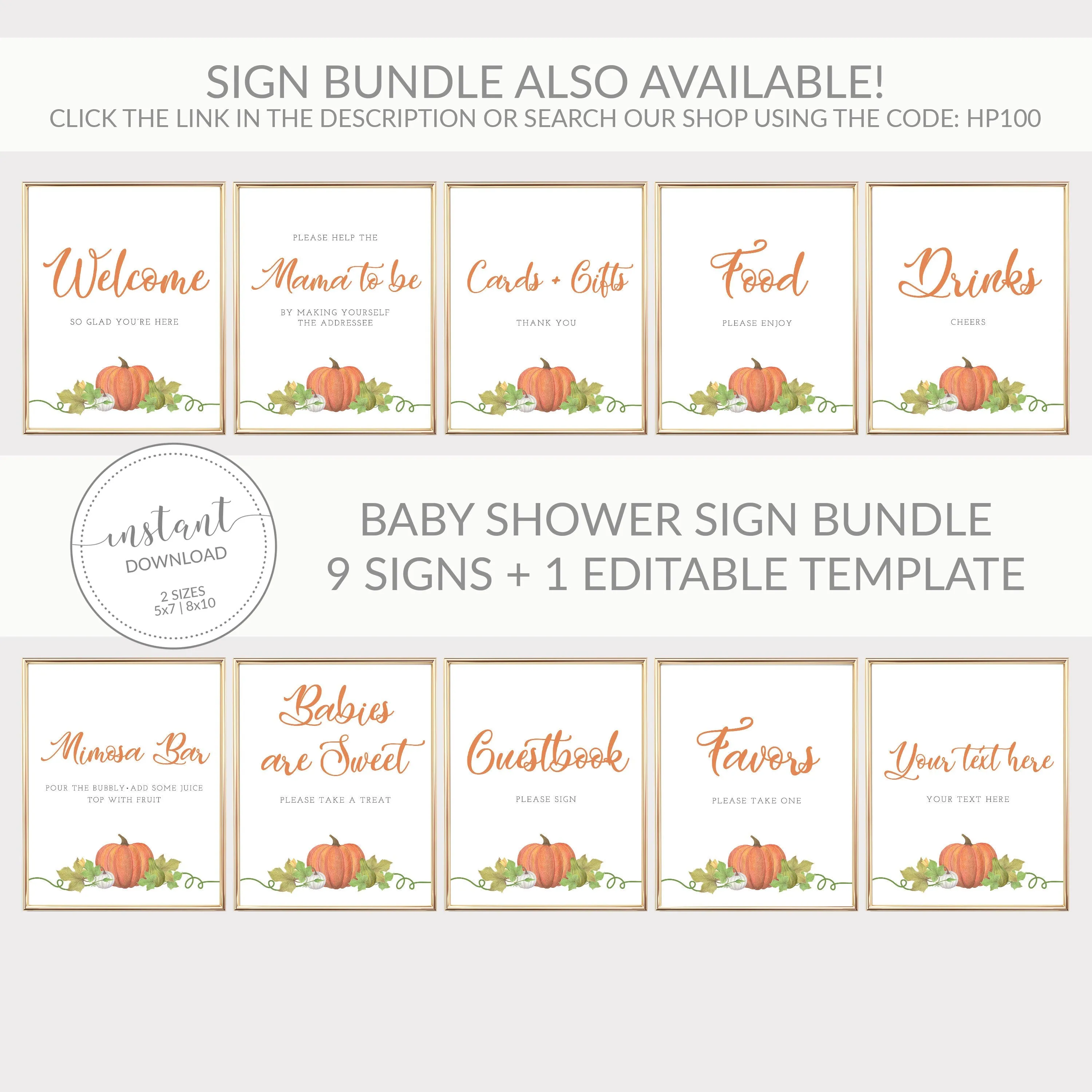 Pumpkin Welcome Sign Printable, INSTANT DOWNLOAD - HP100
