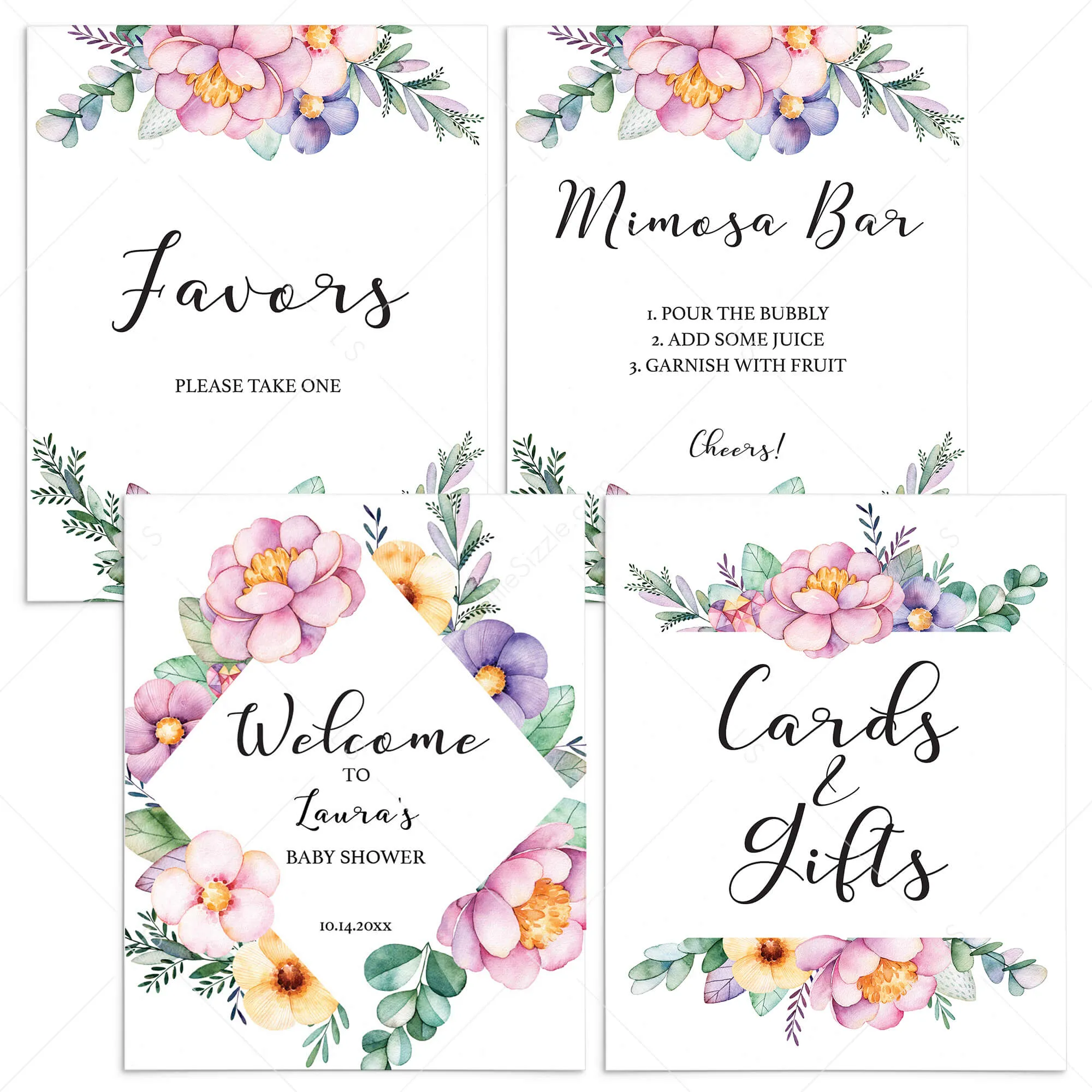 Purple Floral Baby Shower Decorations Pack