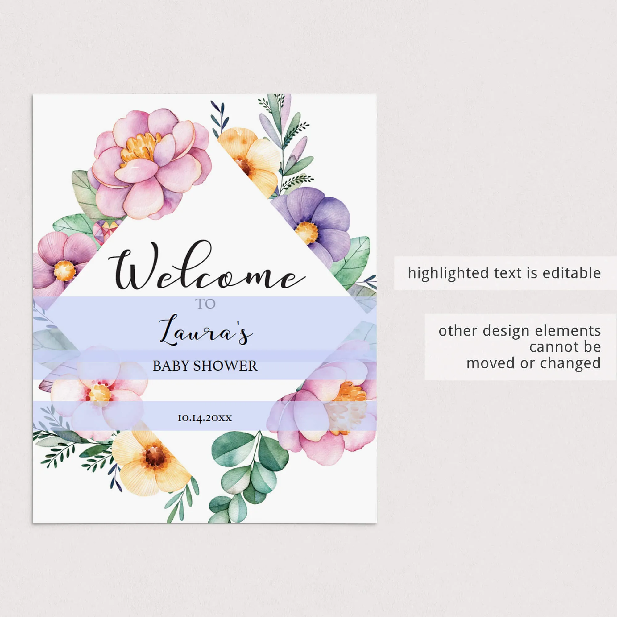 Purple Floral Baby Shower Decorations Pack