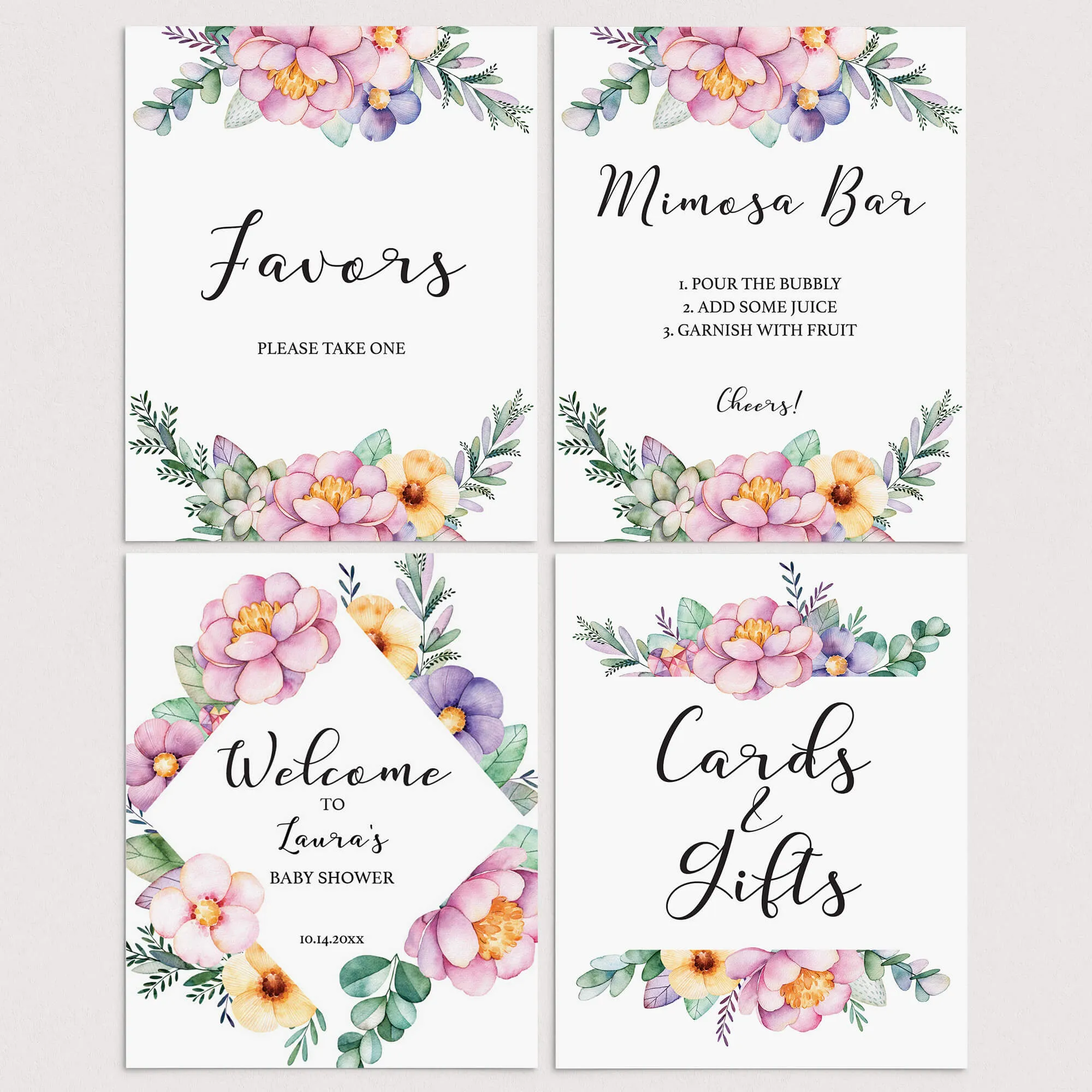 Purple Floral Baby Shower Decorations Pack