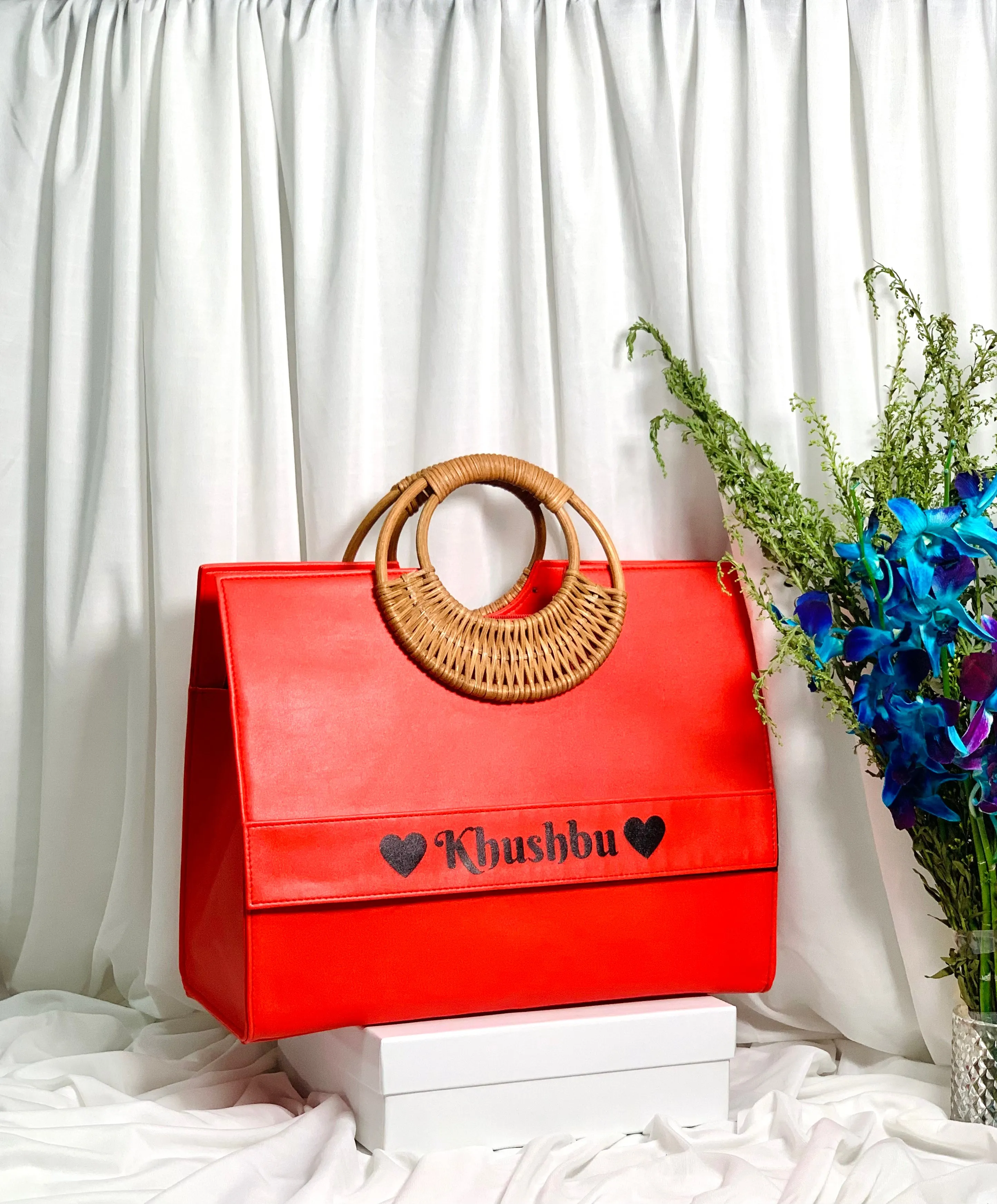 Red Customized Cane Handle Tote Bag