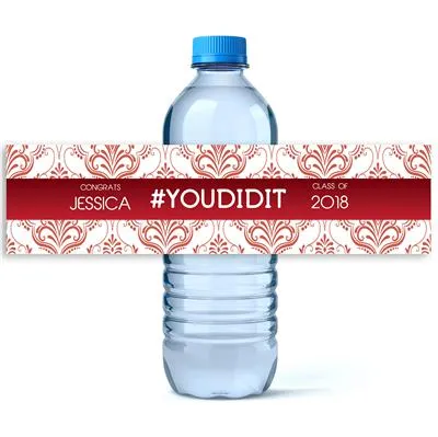 Red Ornate Graduation Water Bottle Labels