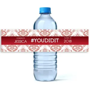 Red Ornate Graduation Water Bottle Labels