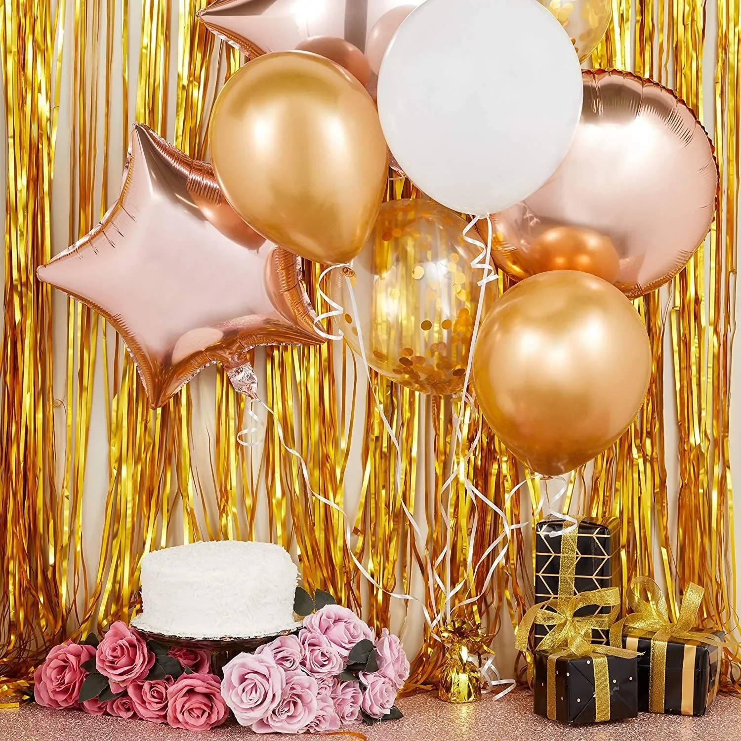 Rose Gold Foil Star Balloons and Weight for Baby Shower, Party Decorations (26 Pieces)