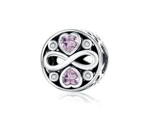 Sterling Silver Pink Cubic Zirconia Infinity And Hearts Charm