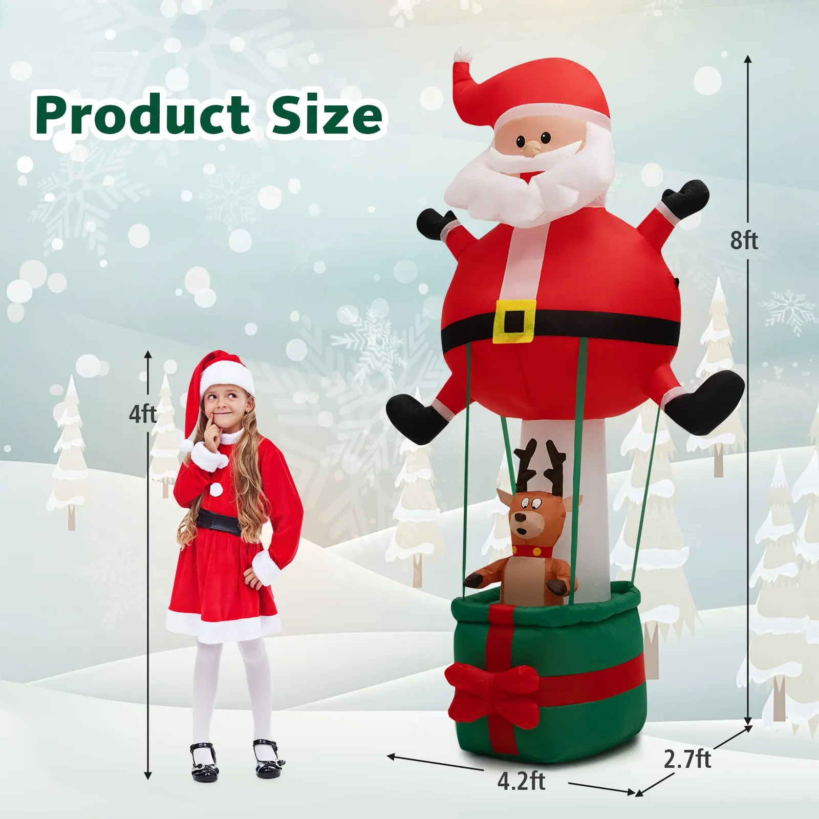 Tangkula 8 FT Inflatable Christmas Santa Claus w/ Hot Air Balloon & Reindeer