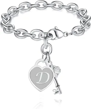 TONY & SANDY Initial Charm Bracelets for Girls Women Stainless Steel A-Z Bracelet Personalized Gifts Birthday Graduation Easter Basket Stuffers for Teen Girls Jewelry (Various Design)