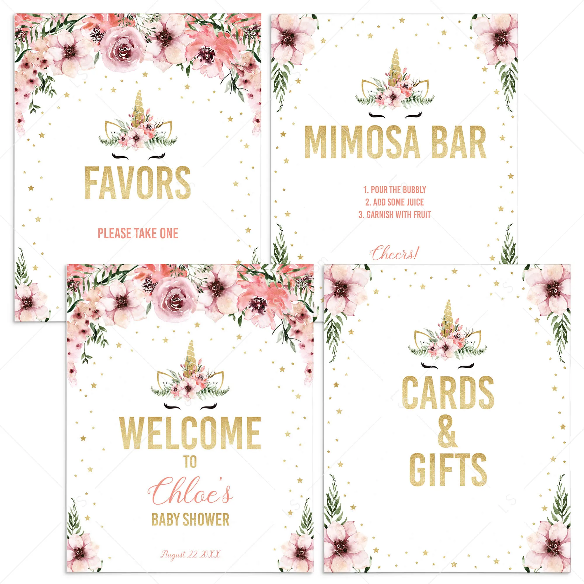 Unicorn Baby Shower Decorations Printable Signs