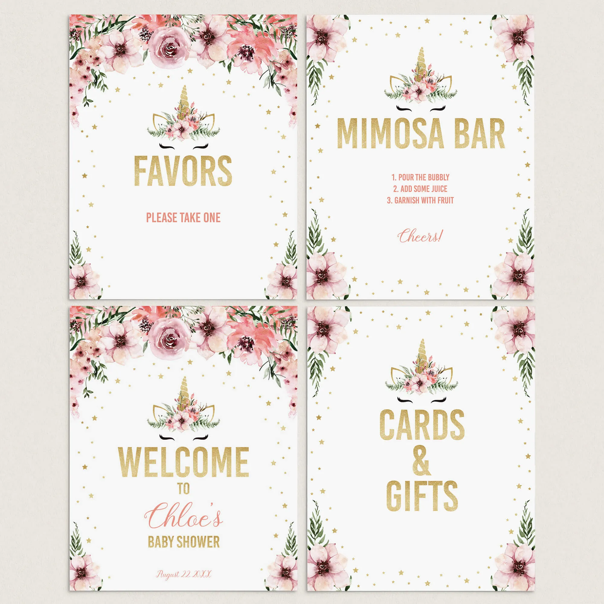 Unicorn Baby Shower Decorations Printable Signs