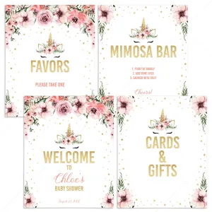 Unicorn Baby Shower Decorations Printable Signs