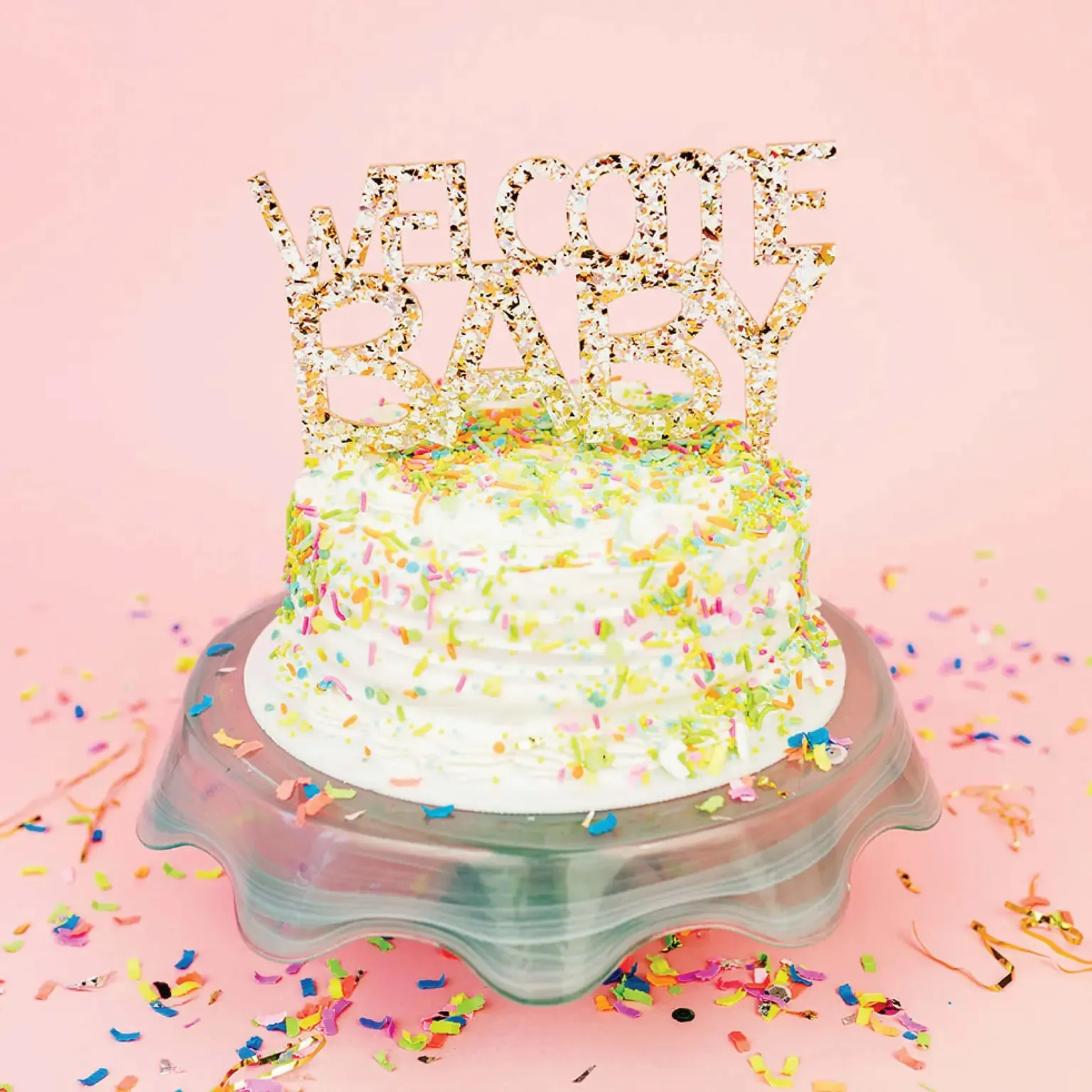 'Welcome Baby' Confetti Pearl Cake Topper
