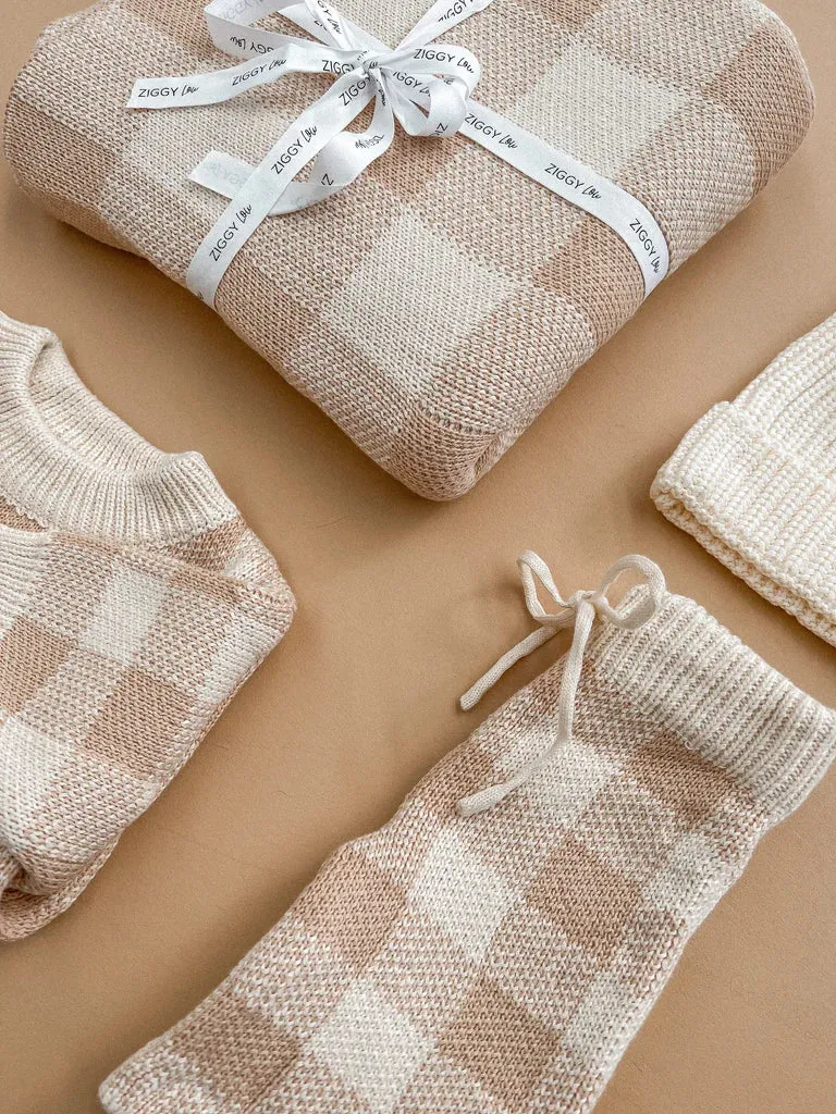 Ziggy Lou - Knit Blanket - Caramel Gingham
